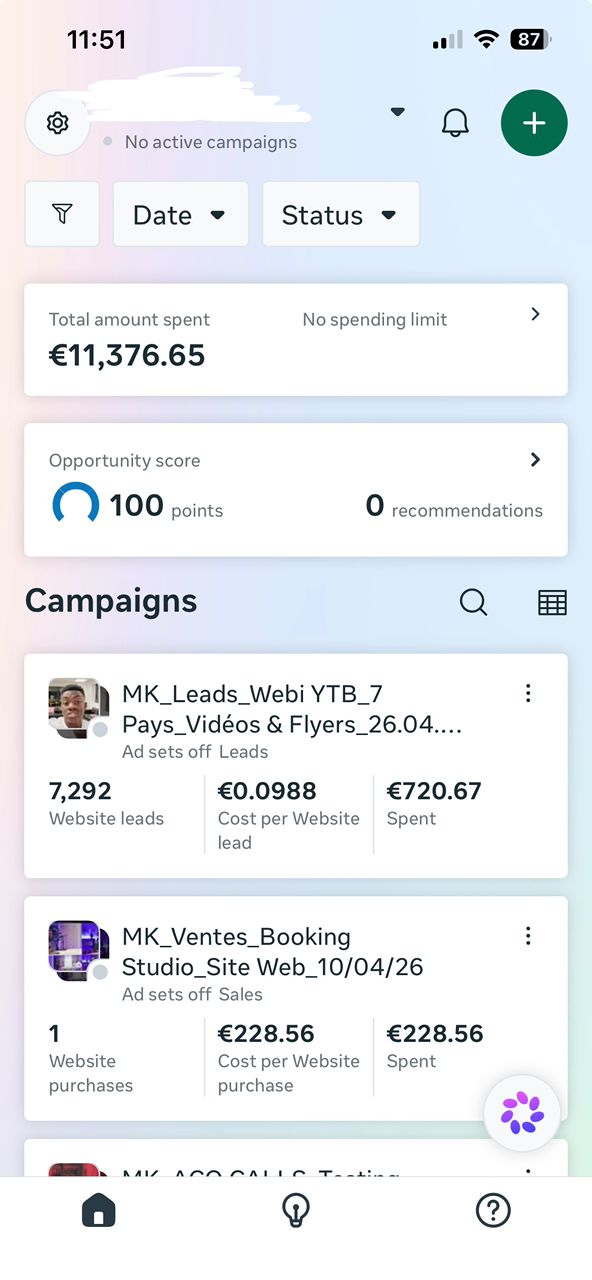 Compte publicitaire Facebook : 11 000 $ de budget dépensé