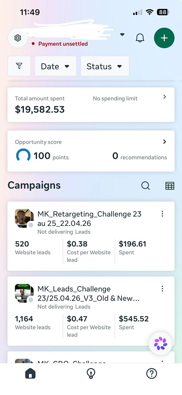 Compte publicitaire Facebook : 19 000 $ de budget dépensé