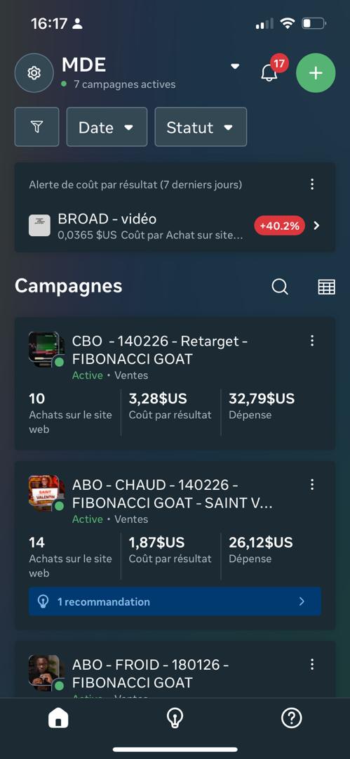 Application Meta Ads : résultats de campagne